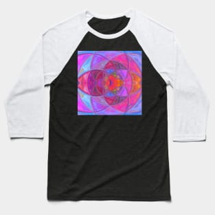 Mosaic Kaleidoscope Flower Pink Blue and Yellow Baseball T-Shirt